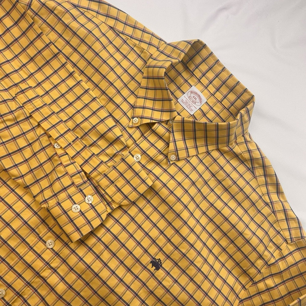 Brooks Brothers Mens XXL Yellow Blue Red Windowpane Plaid Oxford Shirt Regular